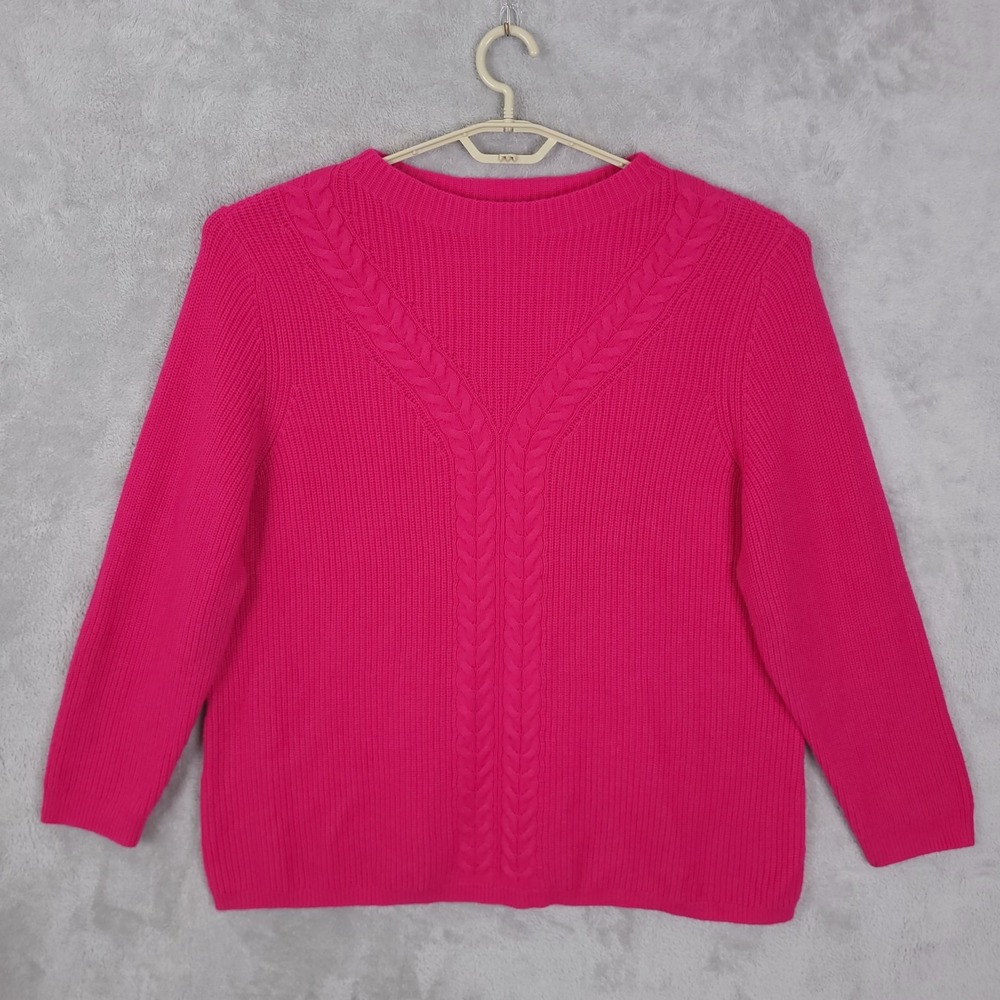 Talbots Cable Knit‎ Shaker Stitch Sweater Women Size 3X Fuchsia Lambs Wool Blend